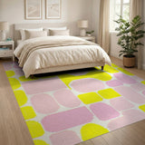 Vibrant Pixelated Pink Yellow Geometric Area Rug