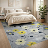 Grey Woven Area Rug with Yellow Daisies