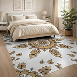 Beige and Neutral Elegant Beige Mandala Persian Area Rug