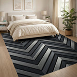 Sleek Grey Chevron Geometric Area Rug