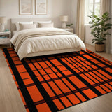 Bold Orange Black Grid Checkered Area Rug