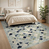 Blue Teal Geometric Diamond Area Rug