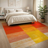 Vibrant Orange-Yellow Striped Geometric Rug