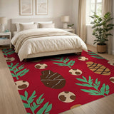 Red Pinecone Fern and Truffle Pattern Rug
