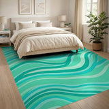Coastal Beach Blue and Teal Teal Wave Coastal Area Rug