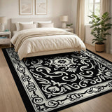 Ornate Black and White Ornate Black White Floral Area Rug