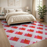 Vibrant Red Pink Diamond Geometric Rug