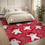 Festive Dancing Snowmen Red Area Rug