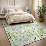 Green Circuit Board Geometric Area Rug