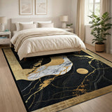 Black Marble Gold Vein Abstract Area Rug