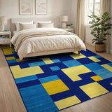 Bold Geometric Yellow Blue Area Rug