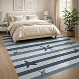 Navy Starfish Striped Coastal Area Rug
