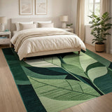 Modern Green Geometric Leaf Area Rug