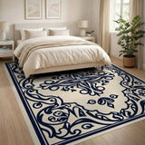 Elegant Navy Ornate Medallion Area Rug