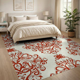 Red Ornate Damask Floral Area Rug