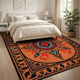Vibrant Orange Starburst Persian Area Rug