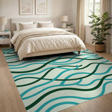 Teal and Green Wavy Abstract Area Rug