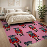 Festive Pink Nutcracker Soldiers Area Rug