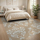 Elegant Beige Damask Floral Floral Vintage Area Rug