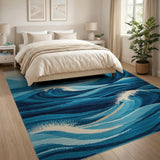 Coastal Beach Ocean Waves Blue Teal Area Rug