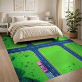 Pixelated Cartoon Street Crossroads Kids Rug