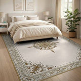 Ornate Gold Filigree Beige Area Rug