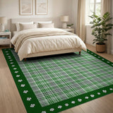 Green Gingham Shamrock Border Area Rug