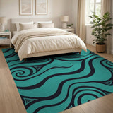 Blue and Teal Geometric Modern Teal Swirl Geometric Area Rug