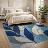 Blue Teal Abstract Leaf Area Rug