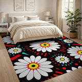 White Daisy Red Geometric Area Rug