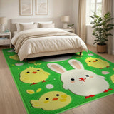 Cute Bunny Chicks Green Kids Area Rug