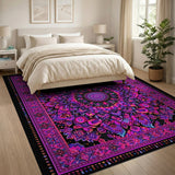 Washable Vibrant Pink Boho Mandala Area Rug - Low Pile & Non-Slip