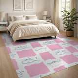 Pink Fish Script Geometric Area Rug