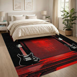 Red Striped Black Electric Guitar Area Rug