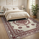 Ivory Maroon Mandala Persian Area Rug