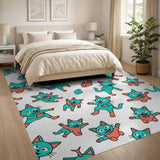 Playful Teal Cartoon Cats Area Rug