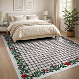 Festive Holly Berry Floral Border Area Rug