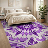 Purple Mandala Floral Area Rug with Hearts Butterflies