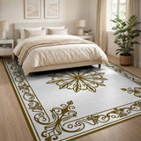 Ornate Gold Floral Medallion Traditional Persian Area Rug