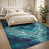 Teal Diamond Grid Geometric Area Rug