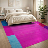 Vibrant Pink Multi-Color Geometric Stripe Area Rug