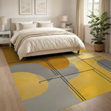 ODIKA Washable Abstract Geometric Area Rug - Mustard Yellow & Grey Modern Low Pile Non-Slip Carpet