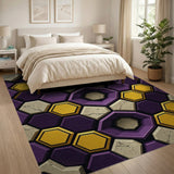 Purple Yellow 3D Hexagon Geometric Area Rug