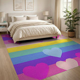 Multi-color and Patterns Rainbow Hearts Striped Area Rug