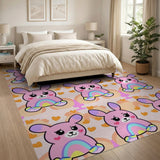 Kawaii Pink Bunny Rainbow Kids Area Rug