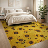 Vibrant Yellow Sunflower Floral Area Rug