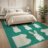 Adorable Cartoon Bunnies Green Grid Rug