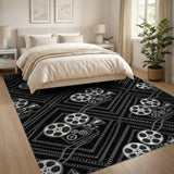 Black and White Cinematic Film Reel Black White Area Rug