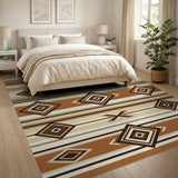 Tan Brown Diamond Stripe Southwestern Rug