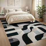 Black and White Modern Abstract Geometric Black White Area Rug